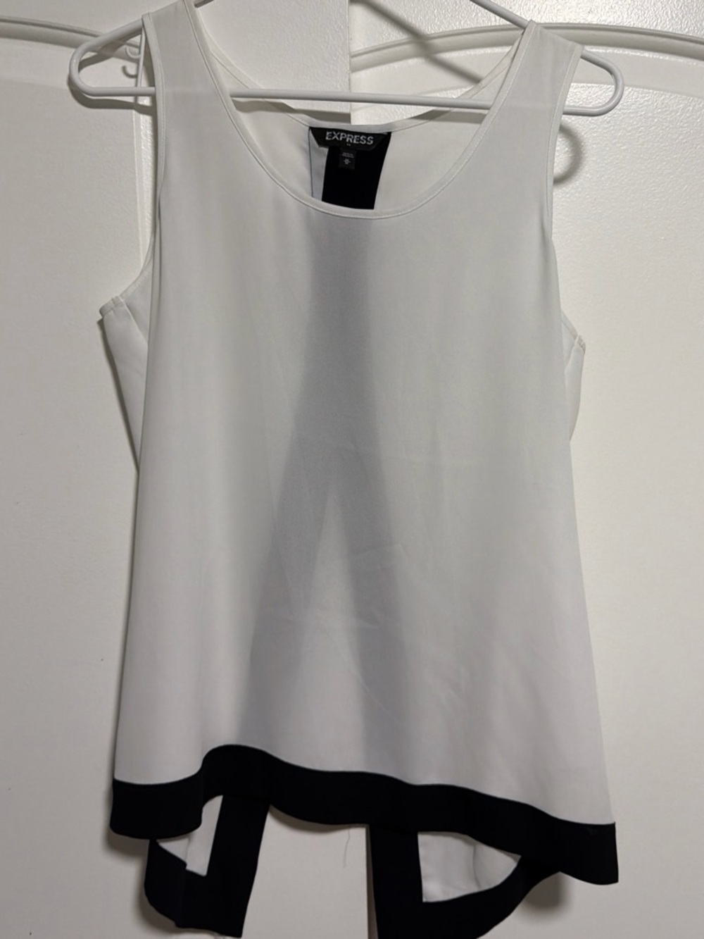 Express White Sleeveless Tank with Black Hem Accent